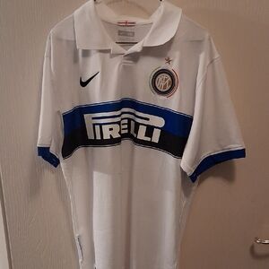 Nike Inter Milan White Jersey with Blue and Black Stripes 2010 David Suazo